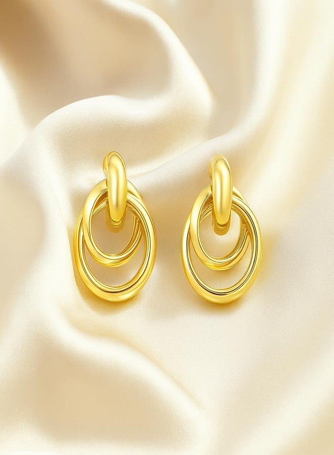 ZENCHEER 14K Gold Knot Link Clip On Earrings for Women, Chunky Statement Drop Dangle Clips Earrings Hypoallergenic for Non Pierced Ears Jewelry Gifts - Image 5